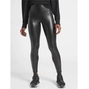 Athleta Delancey Shine Tight Black Faux Leather Leggings Womens Size Medium Moto